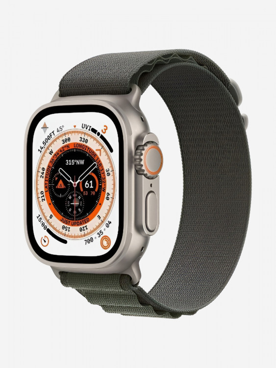 Часы Apple Watch 8 Ultra GPS+Cellular, Титановый корпус цвета альпийская сияющая звезда, спортивный ремешок зеленого цвета 49 мм размер M