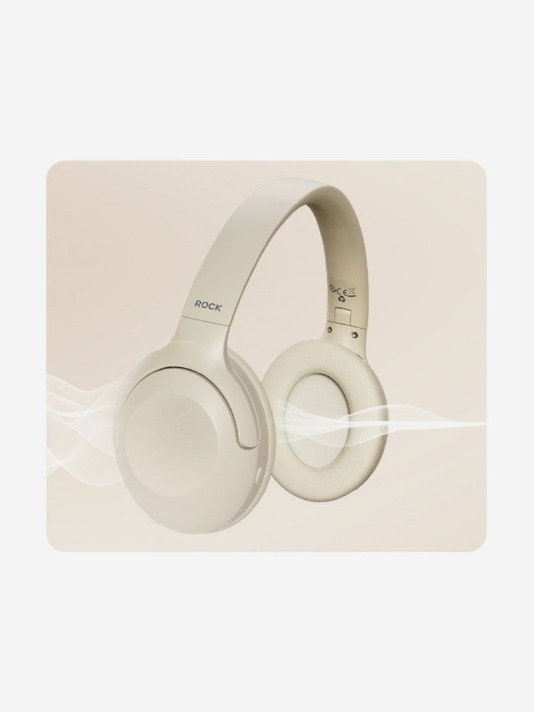 Беспроводные наушники накладные с активным шумоподавлением Rock O3 ANC Wireless Headphones бежевые