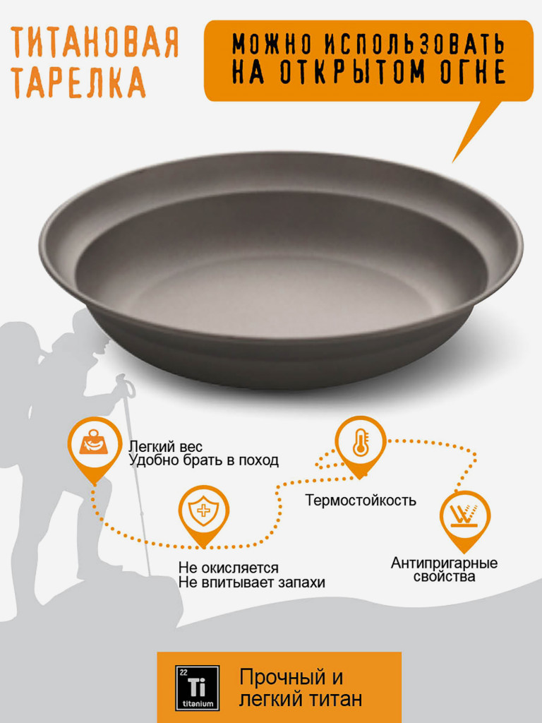 Тарелка походная , из титана, диаметр 21 см, титановая посуда