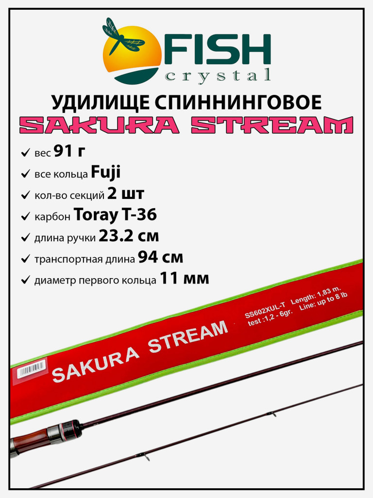 Удилище спиннинговое Sakura Stream, 2 секции, длина 1.83 м, тест 1.2-6 г Carbon Torayca, кольца FUJI (7+1)