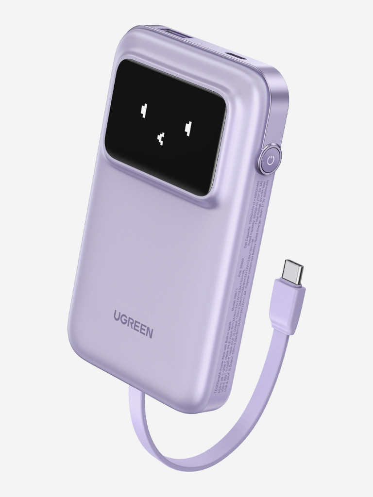 Внешний аккумулятор UGREEN PB511 35604B, 10000мАч со встроенным кабелем USB-C