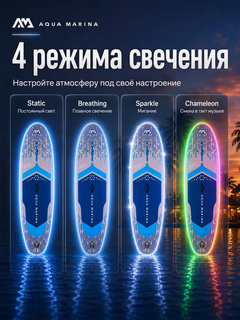 Сапборд Aqua Marina RAY 335 см, с подсветкой