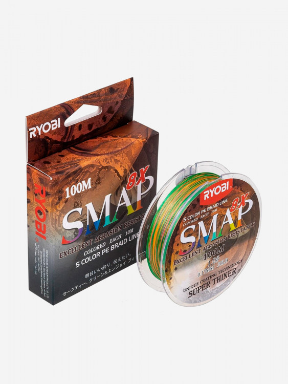 Шнур плетеный для рыбалки Ryobi SMAP PE8X, 100м, 0,165мм, 9кг, мультиколор