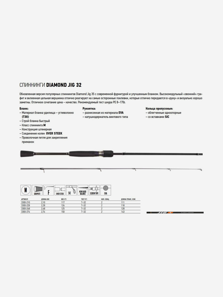 Спиннинг для рыбалки Salmo Diamond JIG 32 2.70, рабочая длина 270см, вес 150гр