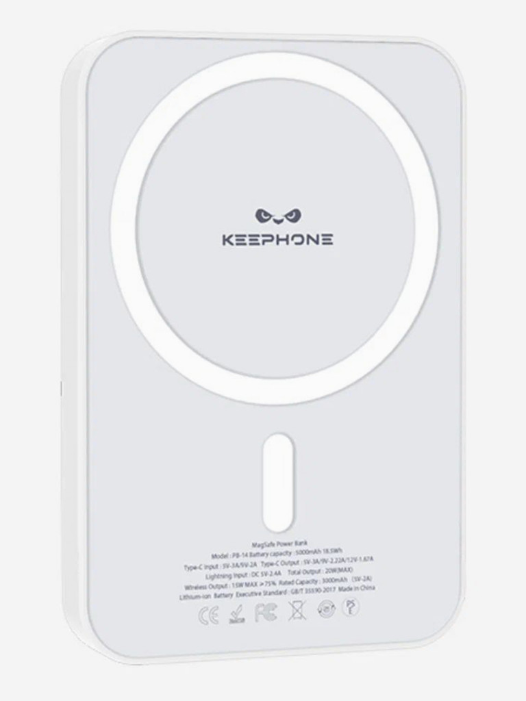 Портативный беспроводной аккумулятор Keephone Thin Snap Wireless PD 20W Повербанк 5000 мАч, порт Type-C — белый