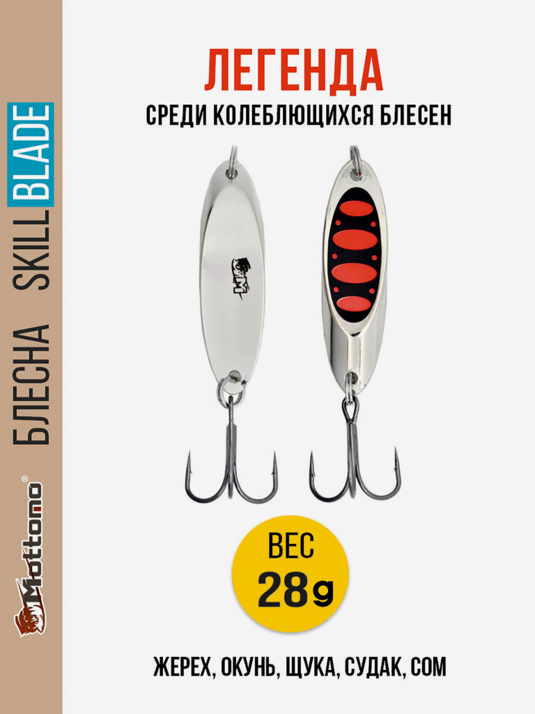 Блесна колеблющаяся для рыбалки Mottomo Skill Blade 28g Silver 25 . Колебалка на жереха, щуку, окуня, голавля, форель