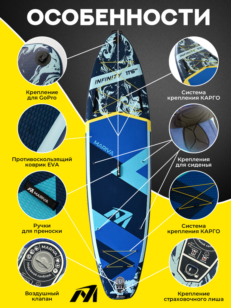 Надувной сапборд MARIVA Infinity OCEAN PRO, 11'6" 351x89x15 см