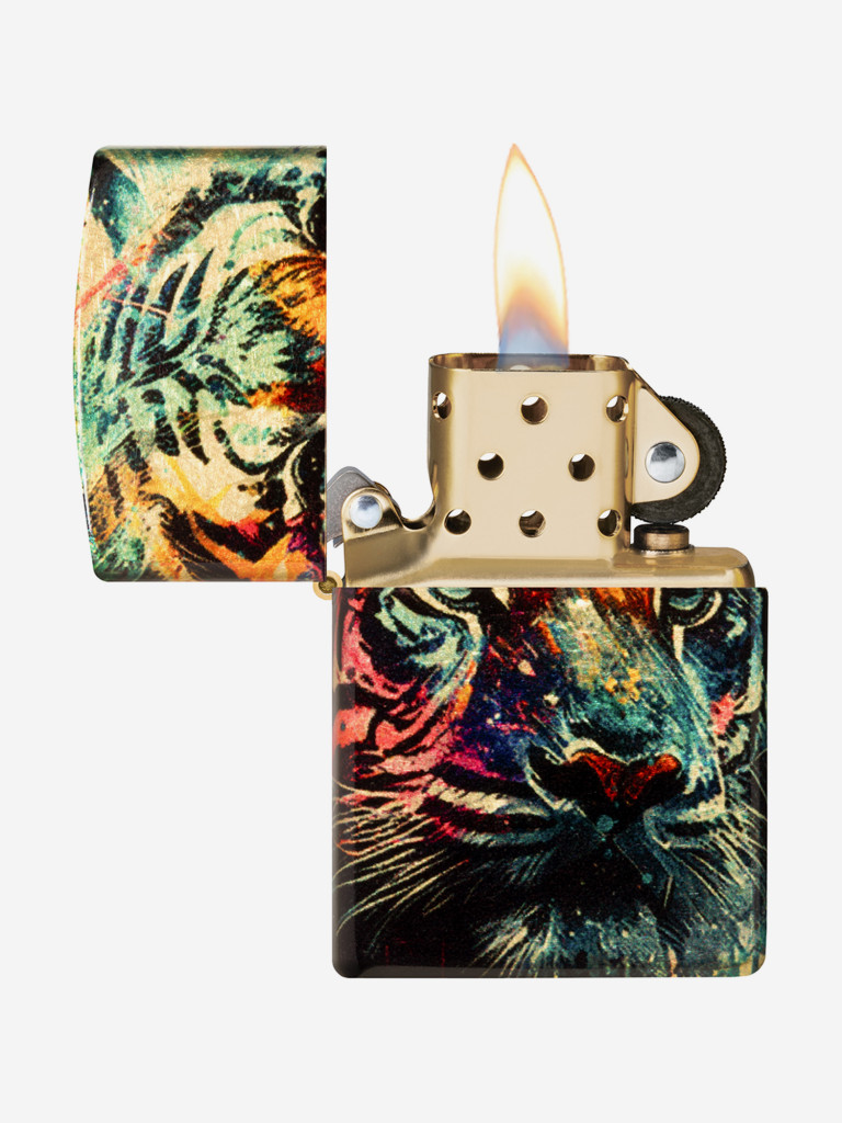 Зажигалка бензиновая ветроустойчивая Zippo Painted Tiger Design 540 Tumbled Brass