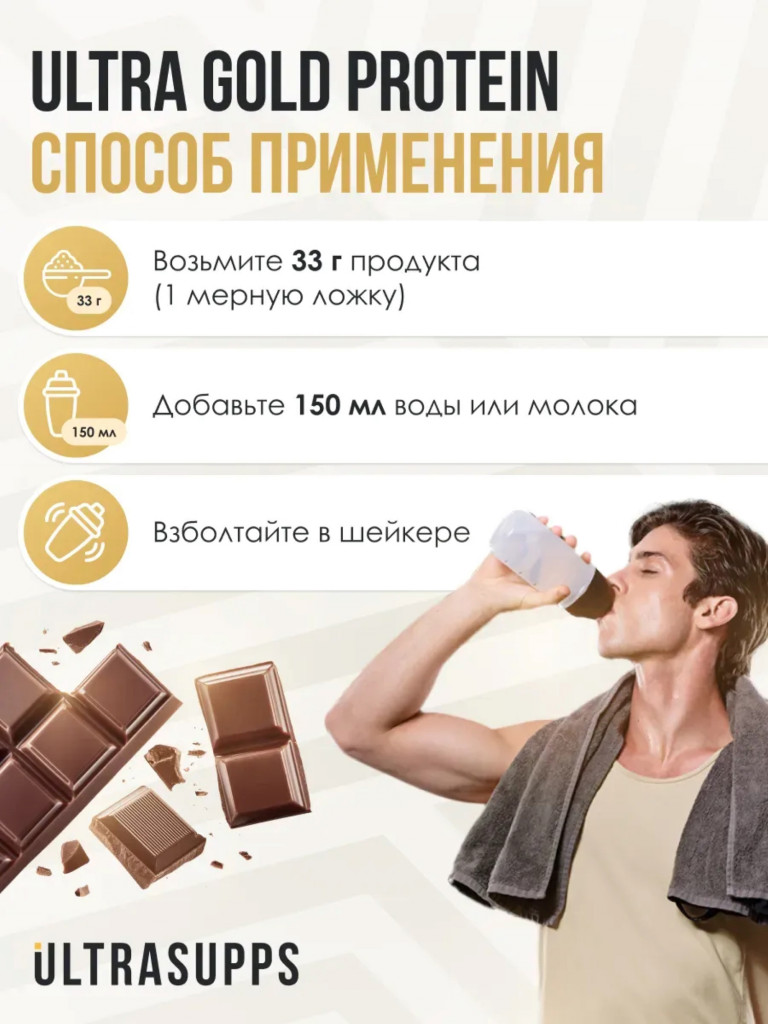 Протеин сывороточный UltraSupps Ultra Gold, 2 кг, шоколад