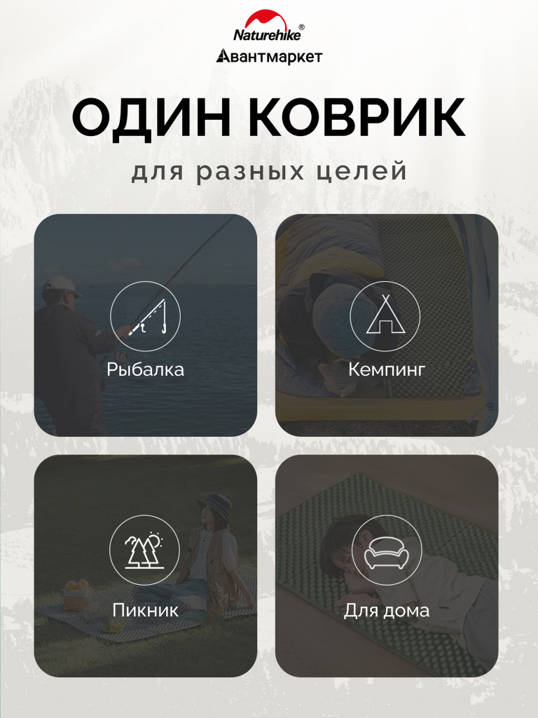 Коврик Naturehike CNK2650WS010 Troues R2.6 Egg Nest Large складной утолщеный зеленый