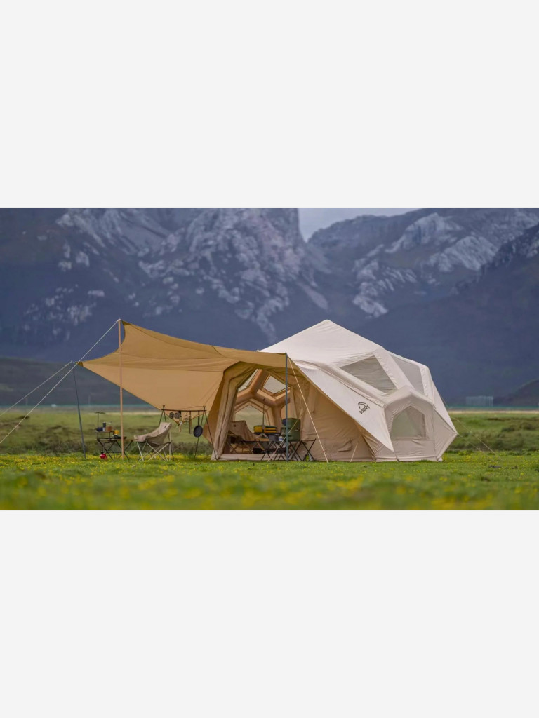 Надувная палатка Coody BESTONA Beige, 380×380×275 см, 2–4 человека, 2 входа, 2 навеса