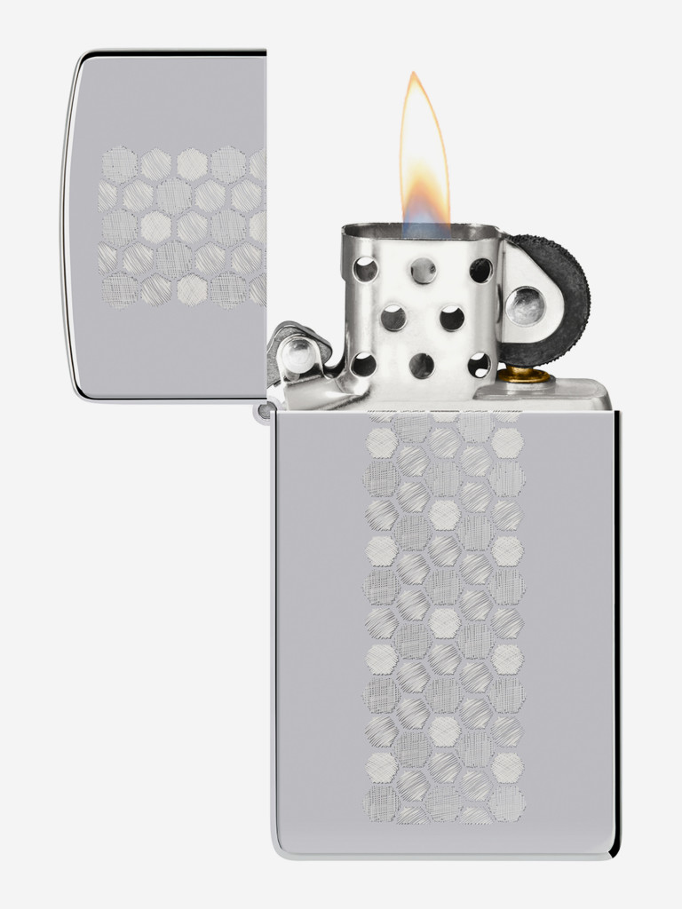 Зажигалка бензиновая ветроустойчивая Zippo Slim Honeycomb Design High Polish Chrome