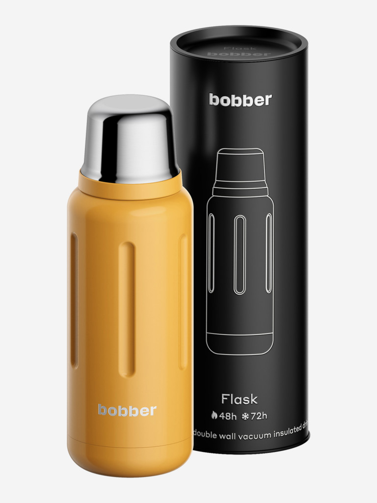 Термос вакуумный для напитков BOBBER Flask 1 литр пробка с наливными каналами, тепло до 48 часов, оранжевый