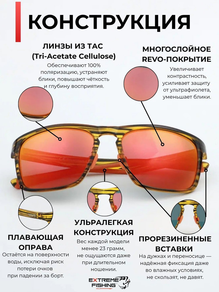 Очки солнцезащитные поляризационные Extreme Fishing Obsession OBS-141, линзы оранжевый Revo, для рыбалки и вождения
