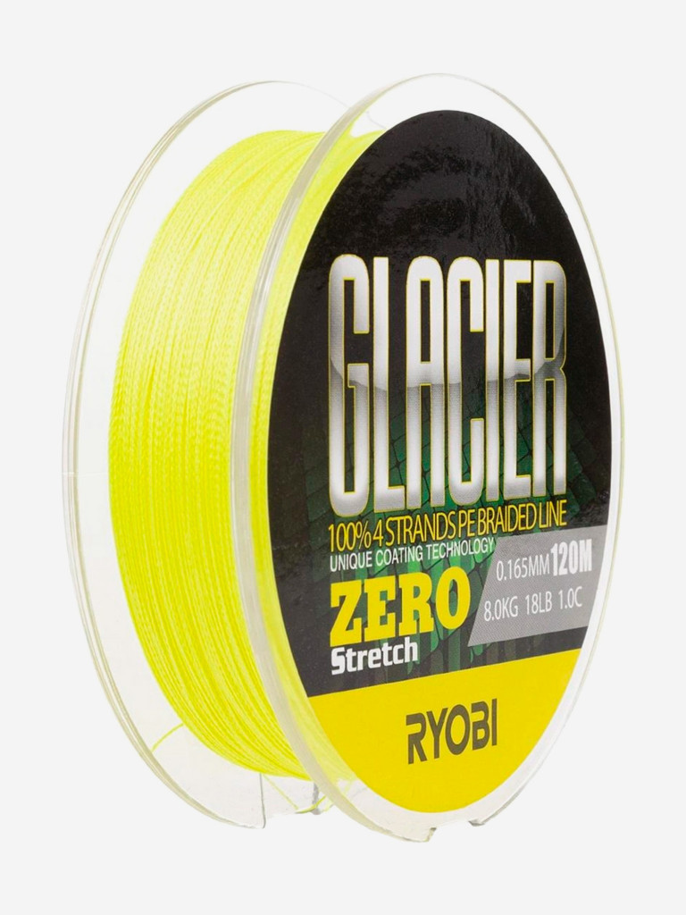 Шнур плетеный для рыбалки Ryobi GLACLER ZERO 120м, 0,165мм, 8кг, желтый