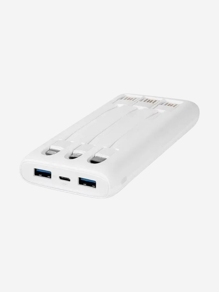 Внешний аккумулятор TTEC PowerSlim Trio LCD 10.000mAh PD 22,5W Powerbank с тройным кабелем USB-A -Lightning/USB-C/Micro USB. Цвет: белый