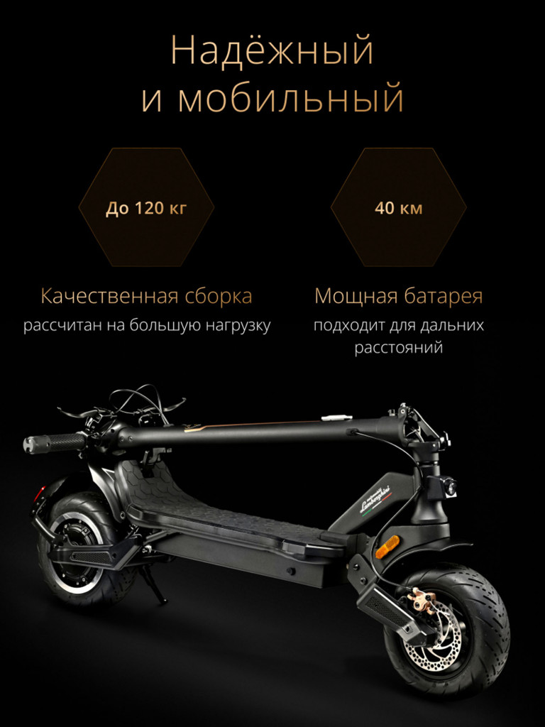 Электросамокат Lamborghini AUTOMOBILI E-SCOOTER AL-EXT BRONZE складной, 25  км/ч, двойная тормозная система, задняя подвеска черный;бронза цвет —  купить за 229990 руб. со скидкой 23 %, отзывы в интернет-магазине  Спортмастер