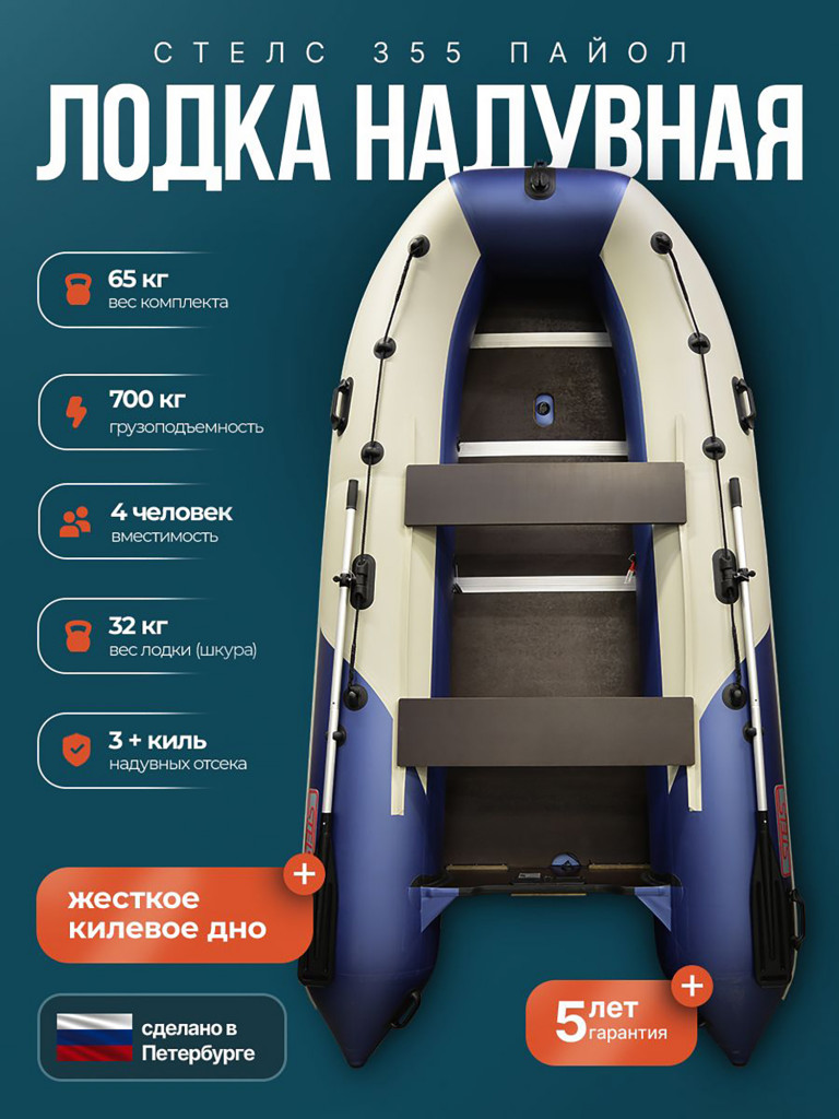 Лодка Хантер Стелс 355 - белый/синий - Лодка ПВХ надувная, Hunterboat STELS