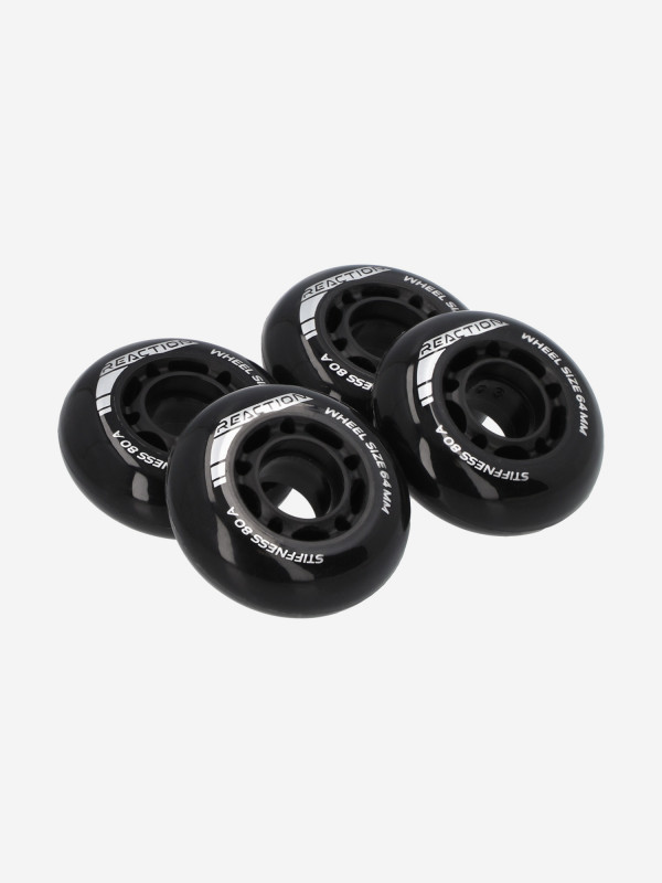 Набор колес для роликов детский Reaction 64 мм, 80А, 4 шт черный/серый цвет — купить за 899 руб., отзывы в интернет-магазине Спортмастер