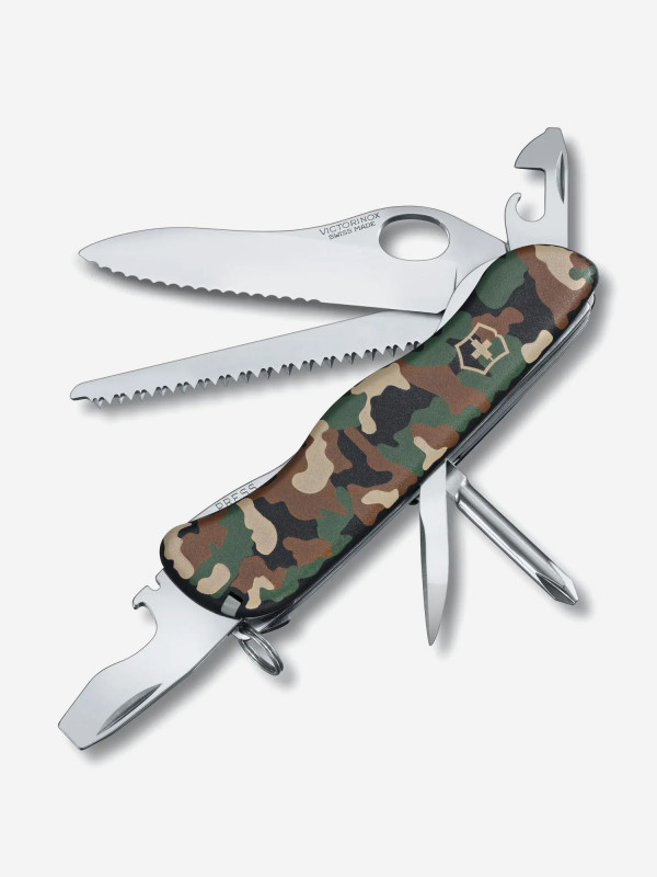 Нож складной Victorinox Trailmaster One Hand, 111 мм, 12 функций Зеленый/камуфляж/коричневый/бежевый цвет — купить за 7716 руб. со скидкой 28 %, отзывы в интернет-магазине Спортмастер