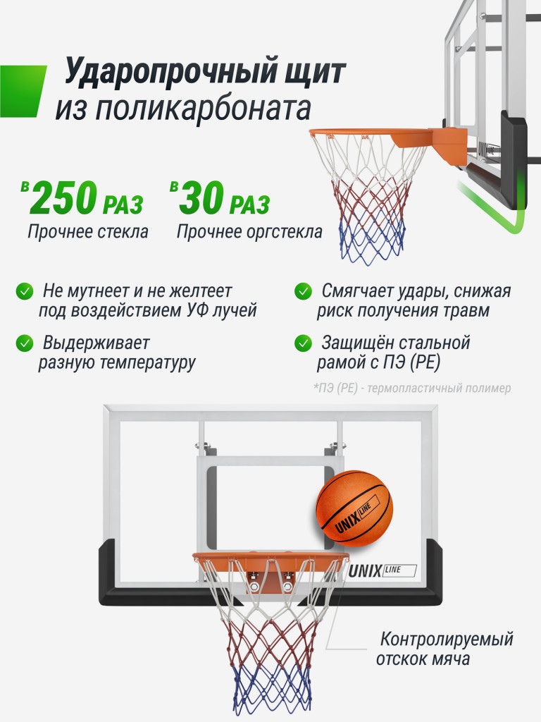 Баскетбольный щит UNIX Line B-Backboard-PC 50"x32" R45