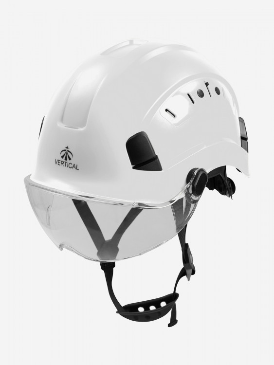 Каска защитная "Zenon" белая со светлым визором. Вертикаль