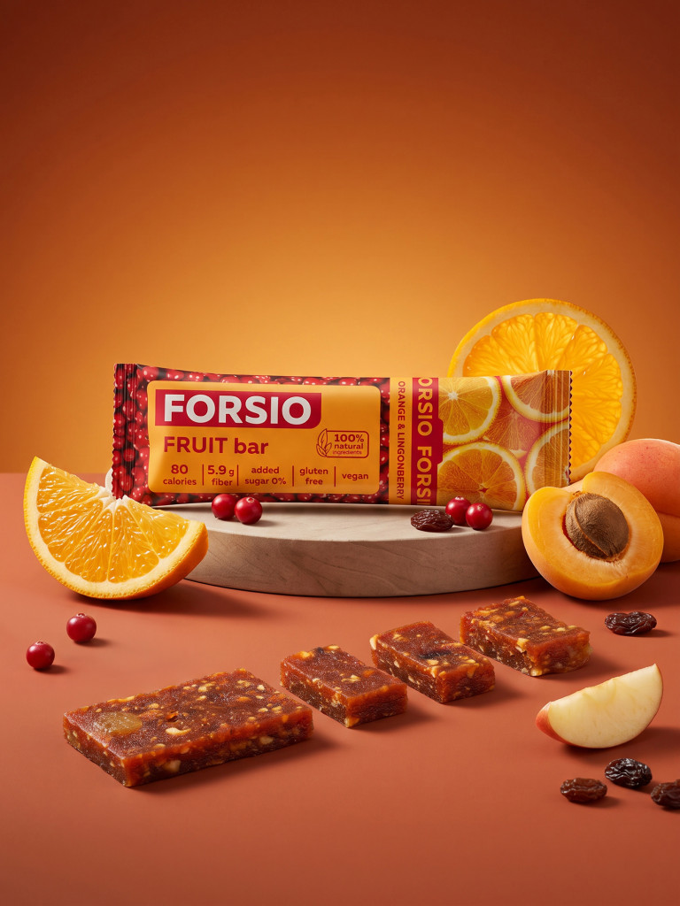 Фруктовый батончик Forsio абрикосовый с апельсином и брусникой, 30 г