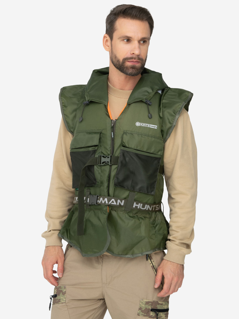 Жилет спасательный HUNTSMAN Shark с карманами для рыбалки на реке и море, 100 кг