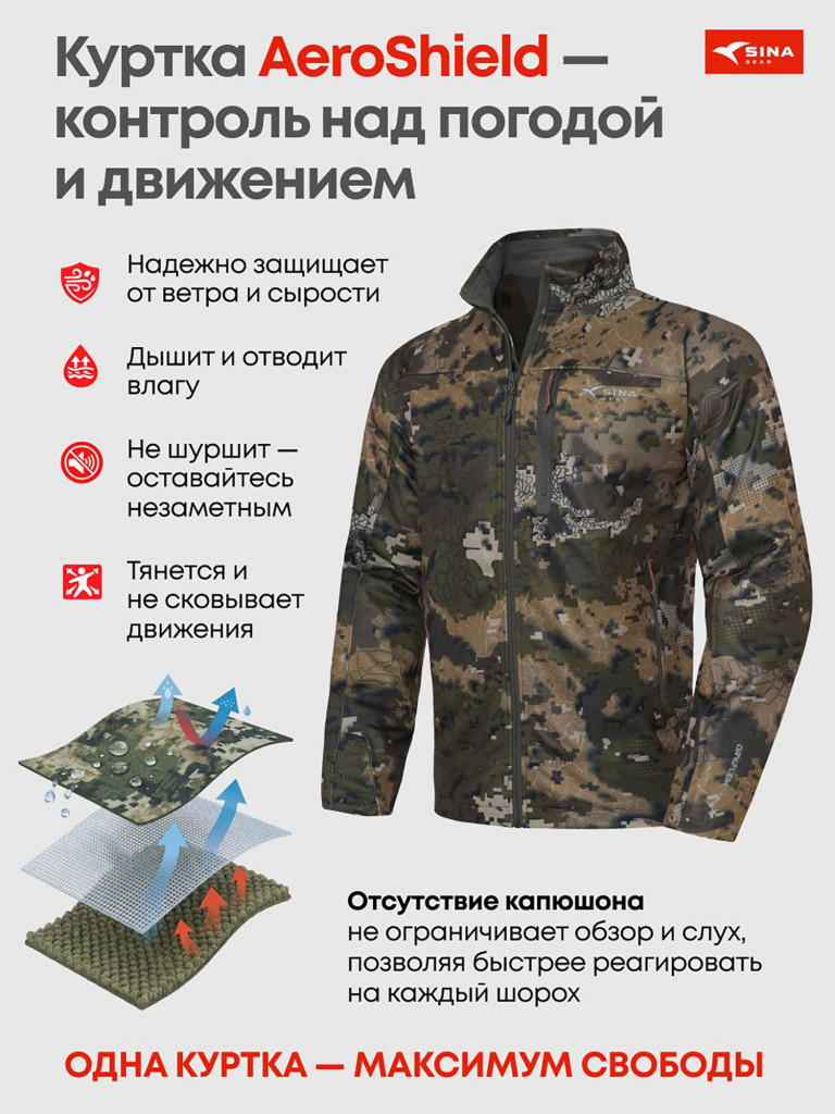 Куртка мужская cофтшелл SINA GEAR AeroShield Heatflow