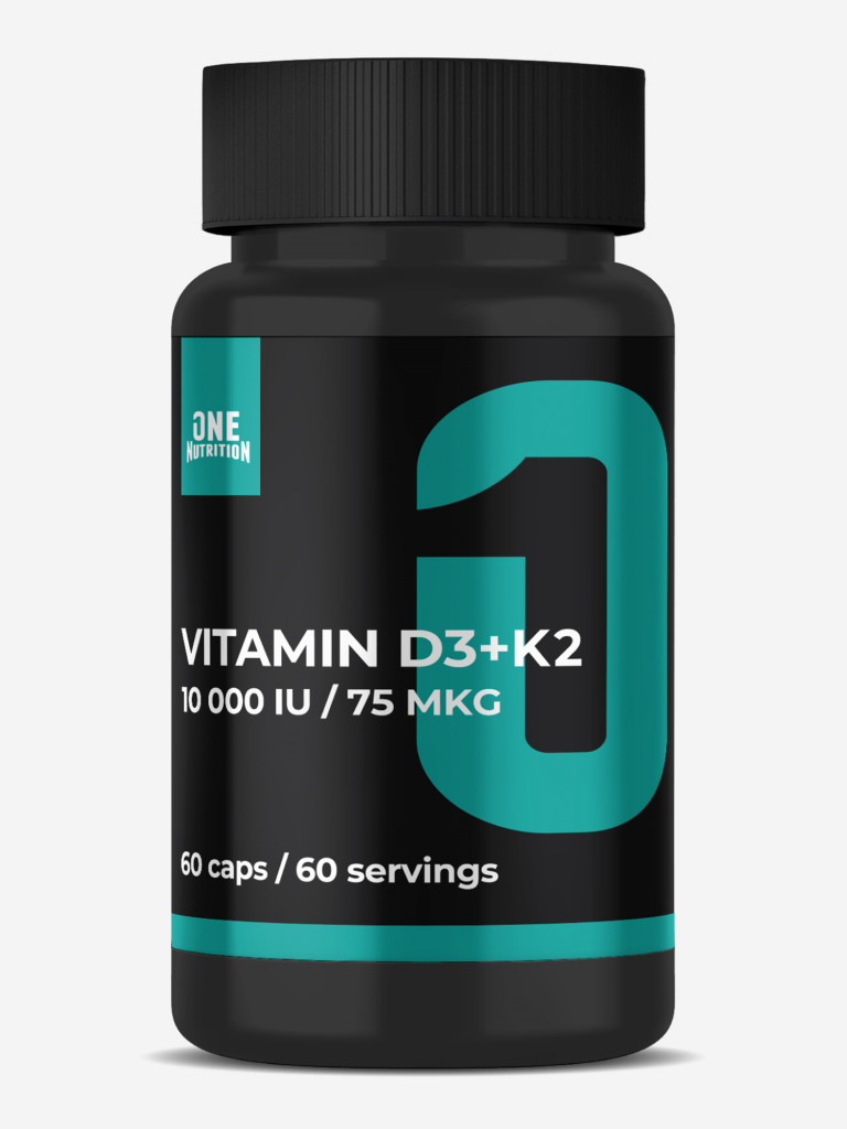 Витамин D3+K2, One Nutrition, 10000 IU, 75 мкг, 60 капсул