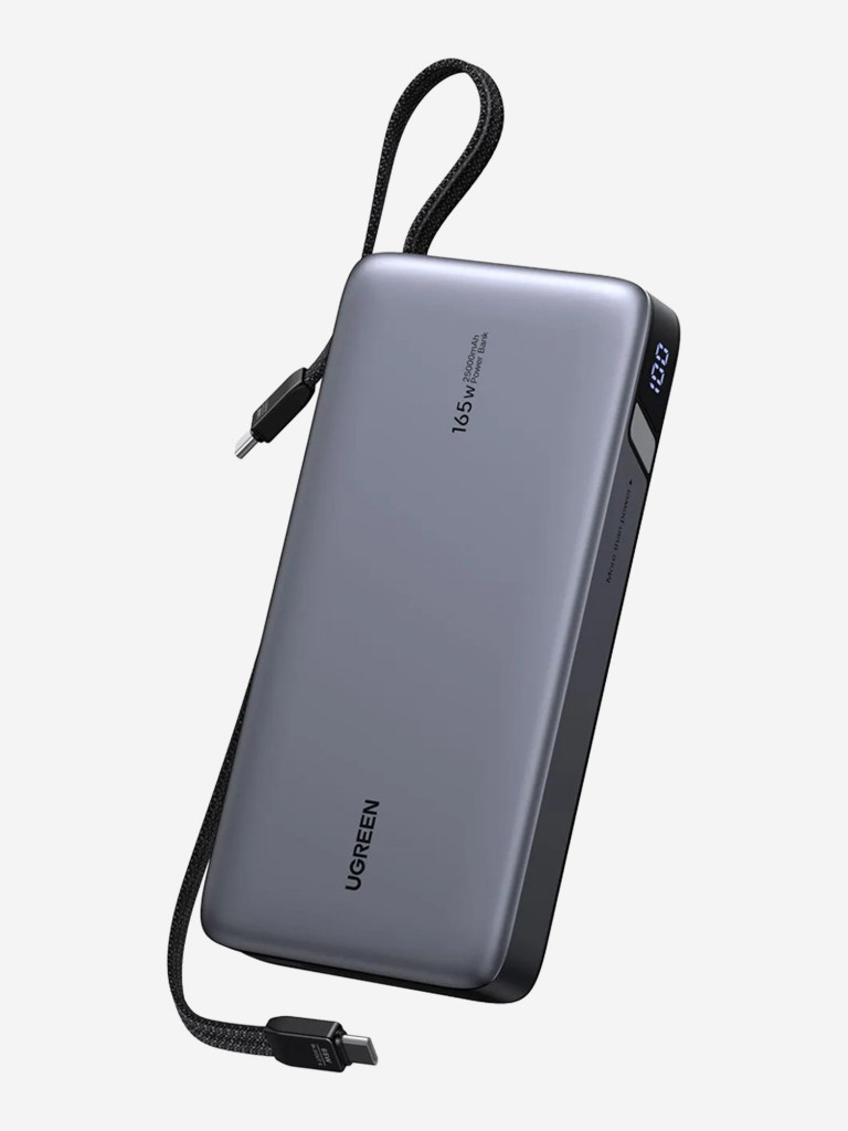 Внешний аккумулятор UGREEN PB552 (55995B) 25000mAh Power Bank 165W со встроенным кабелем USB-C.