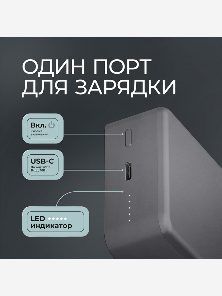 Внешний аккумулятор NRG Alum S 20000 мА-ч (74Вт-ч), 15Вт MageSafe