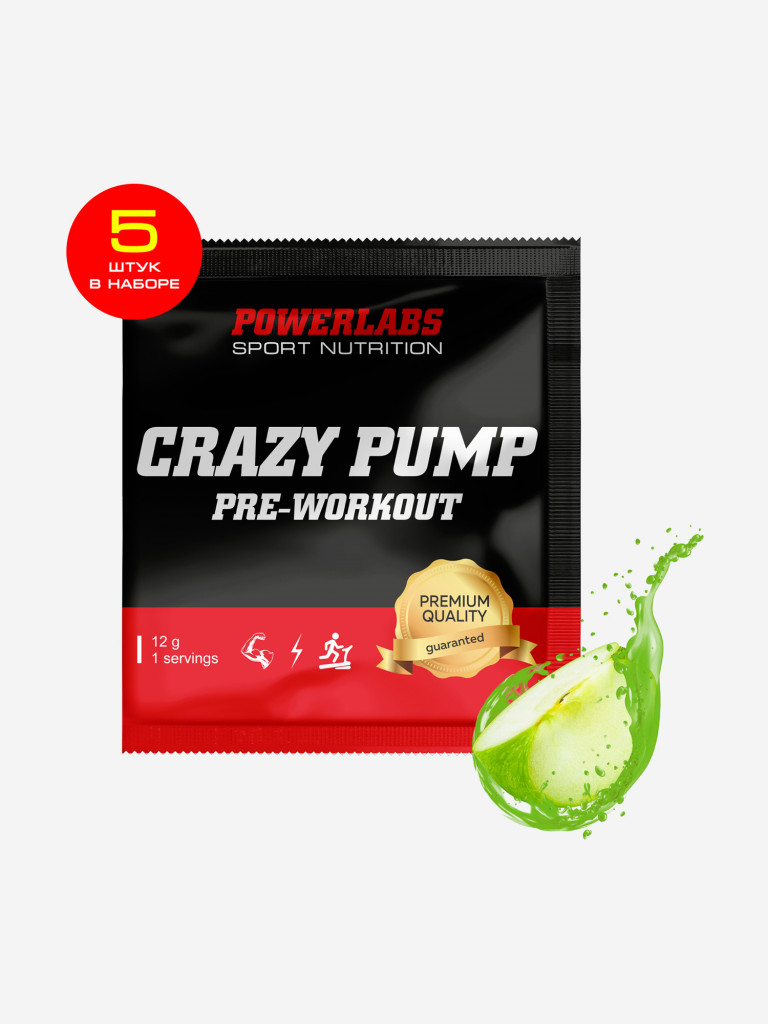Предтренировочный комплекс Crazy Pump, Powerlabs, 12 г, яблоко