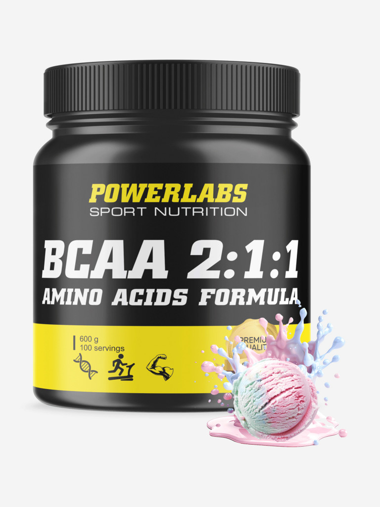 BCAA, Powerlabs, 600 г, бабл гам