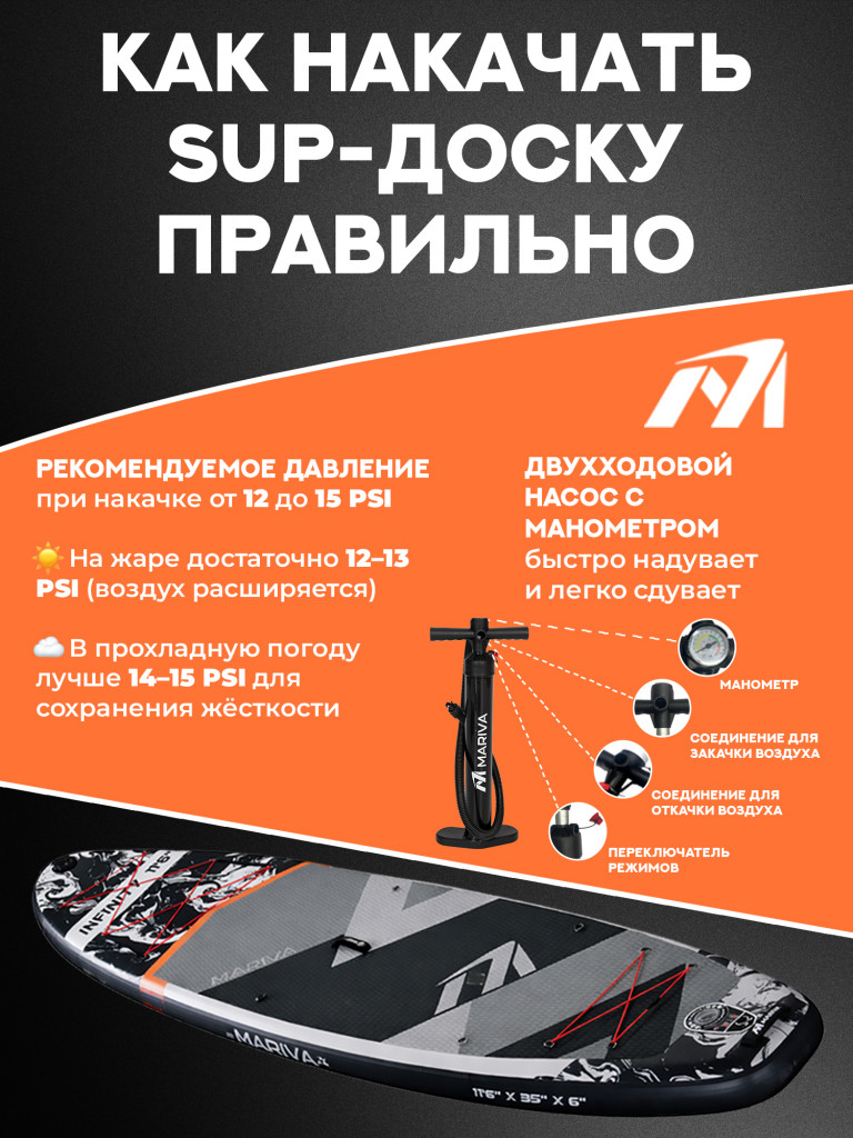 Надувной сапборд MARIVA Infinity SILVER PRO, 11'6" 351*89*15 см