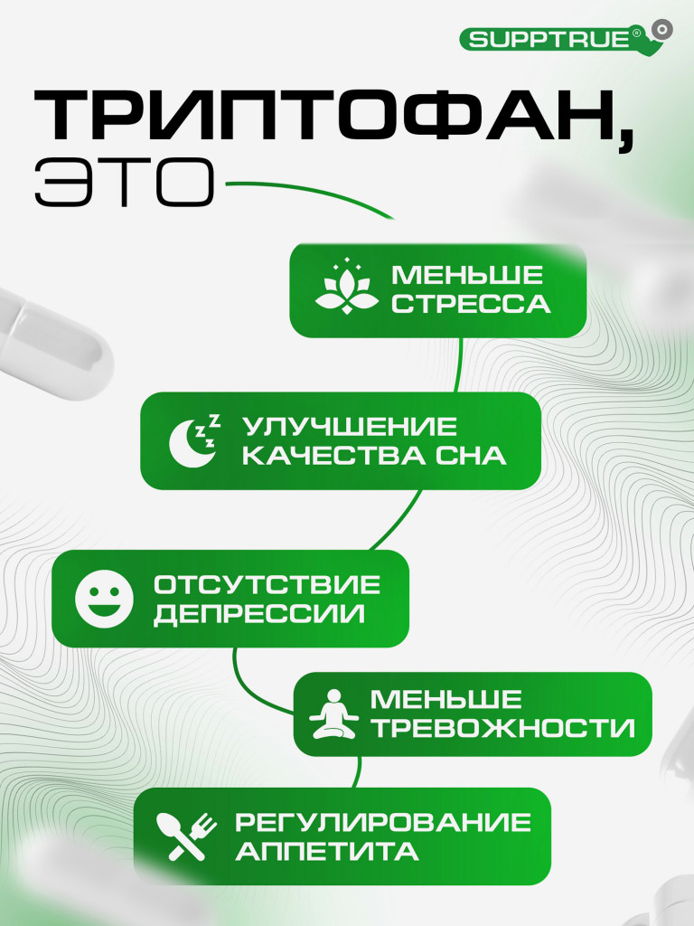 Аминокислота Триптофан Supptrue / успокоительное для взрослых 150 капсул