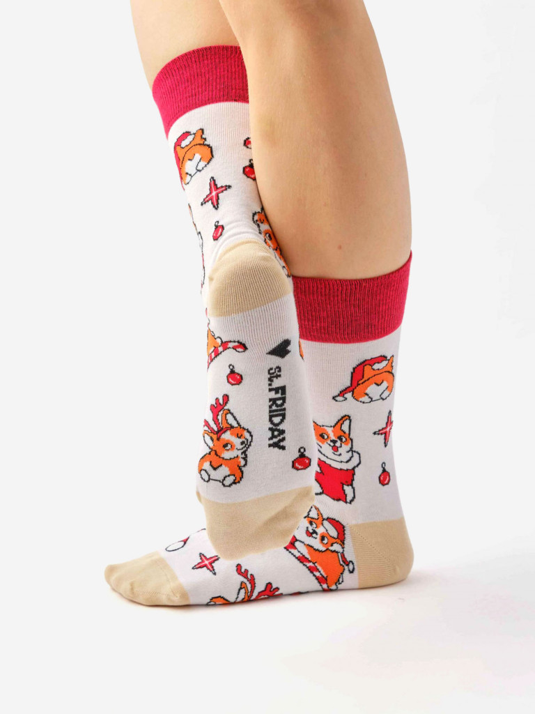 Новогодние носки St.Friday Socks - Корги Новый Год