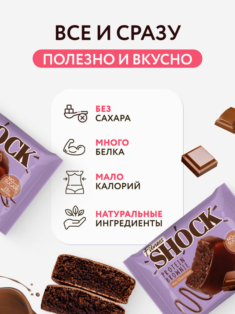 Протеиновые брауни без сахара в шоколаде Горячий шоколад Fitness SHOCK 10  шт горячий шоколад цвет — купить за 944 руб. со скидкой 48 %, отзывы в  интернет-магазине Спортмастер