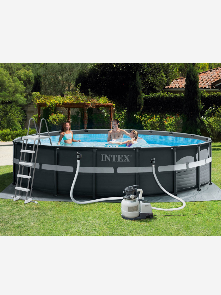 Бассейн каркасный Intex, 549х132 см, фильтр-насос песчаный 7.9м³, лестница, подстилка, тент