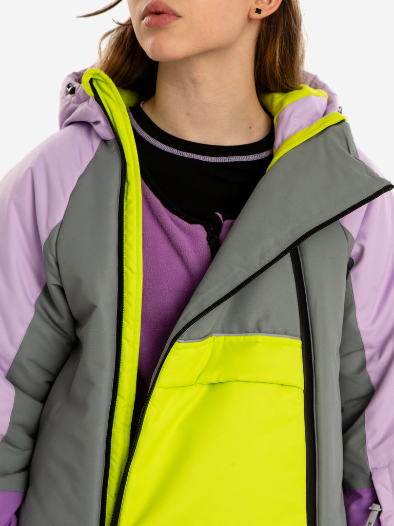 Пальто зимнее непромокаемое с капюшоном и манжетами-митенками мультицвет для девочки Button Blue