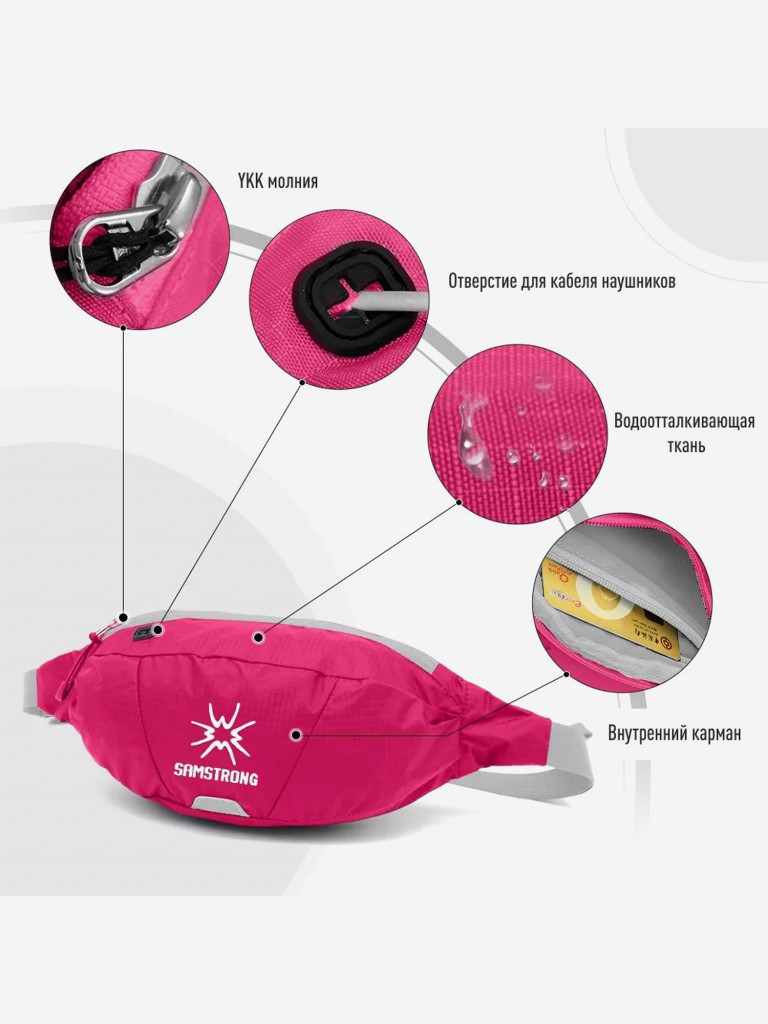 Поясная сумка SAMSTRONG B0268 WAIST BAG 1,5, розово-красный
