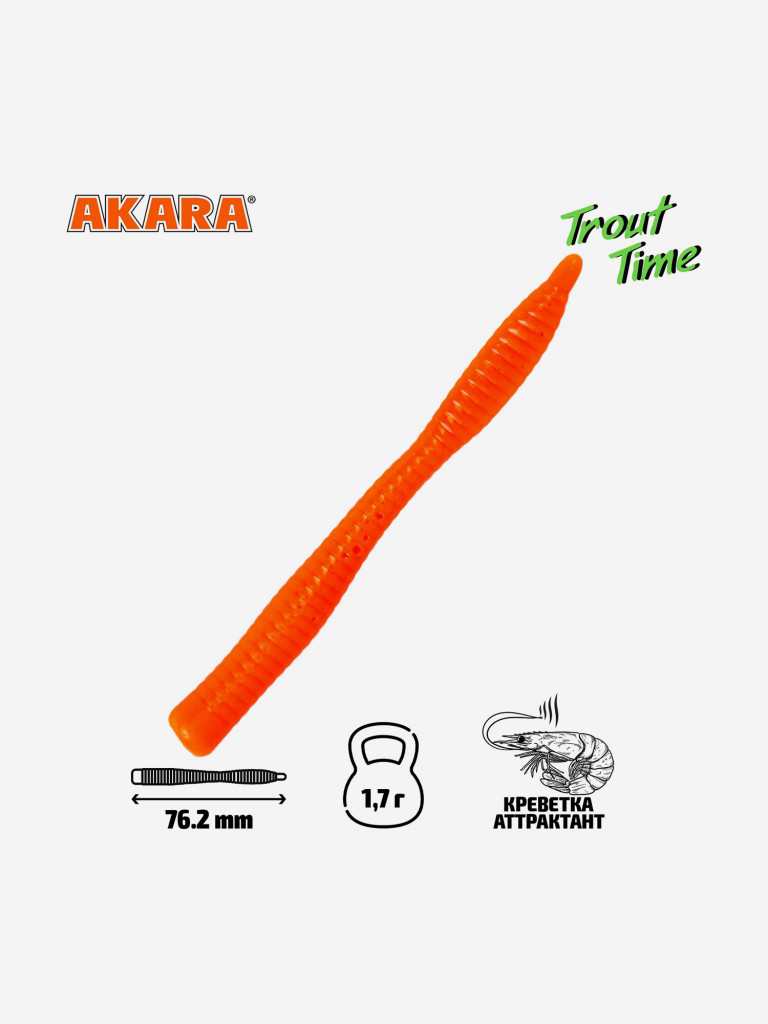 Силиконовая приманка Akara Trout Time WORM 3 100, Shrimp (20 шт.)
