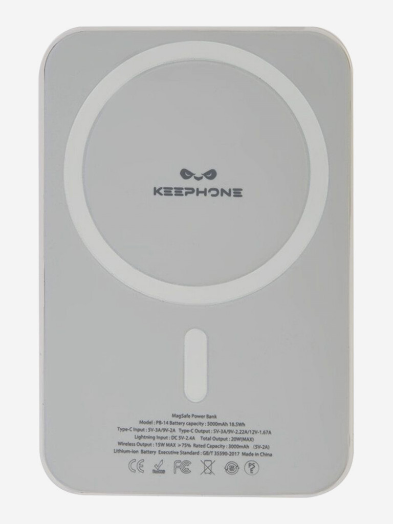 Портативный беспроводной аккумулятор Keephone Thin Snap Wireless PD 20W Повербанк 5000 мАч, порт Type-C — белый
