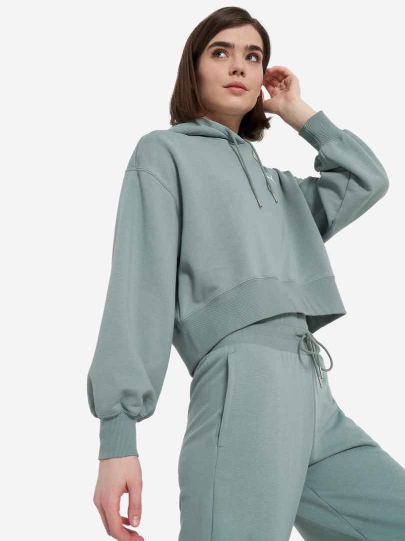 фото Худи женская puma essentials ribbed, зеленый
