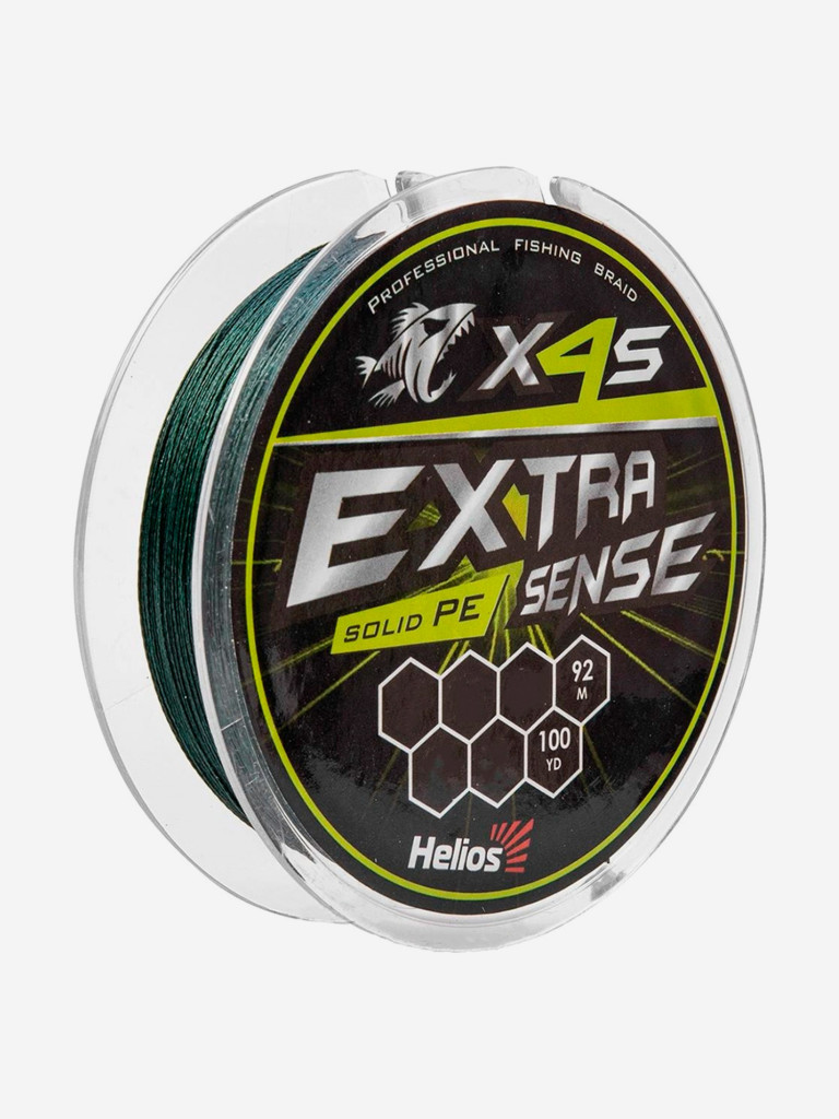 Шнур плетеный для рыбалки Helios Extrasense X4S PE, 92м, 0,16мм, 5,9кг, зеленый