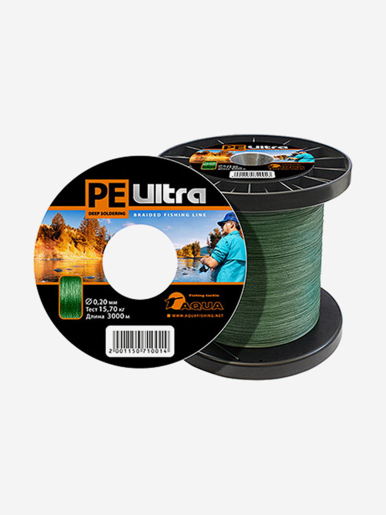 Плетеный шнур для рыбалки Aqua PE ULTRA Dark Green 0,20mm 3000m