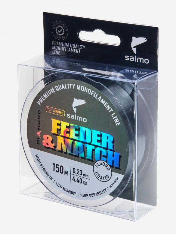 Леска флюорокарбон для летней рыбалки Salmo Diamond FEEDER & MATCH FLUORO COATED Grey, длина 150 м, диаметр 0,23 мм