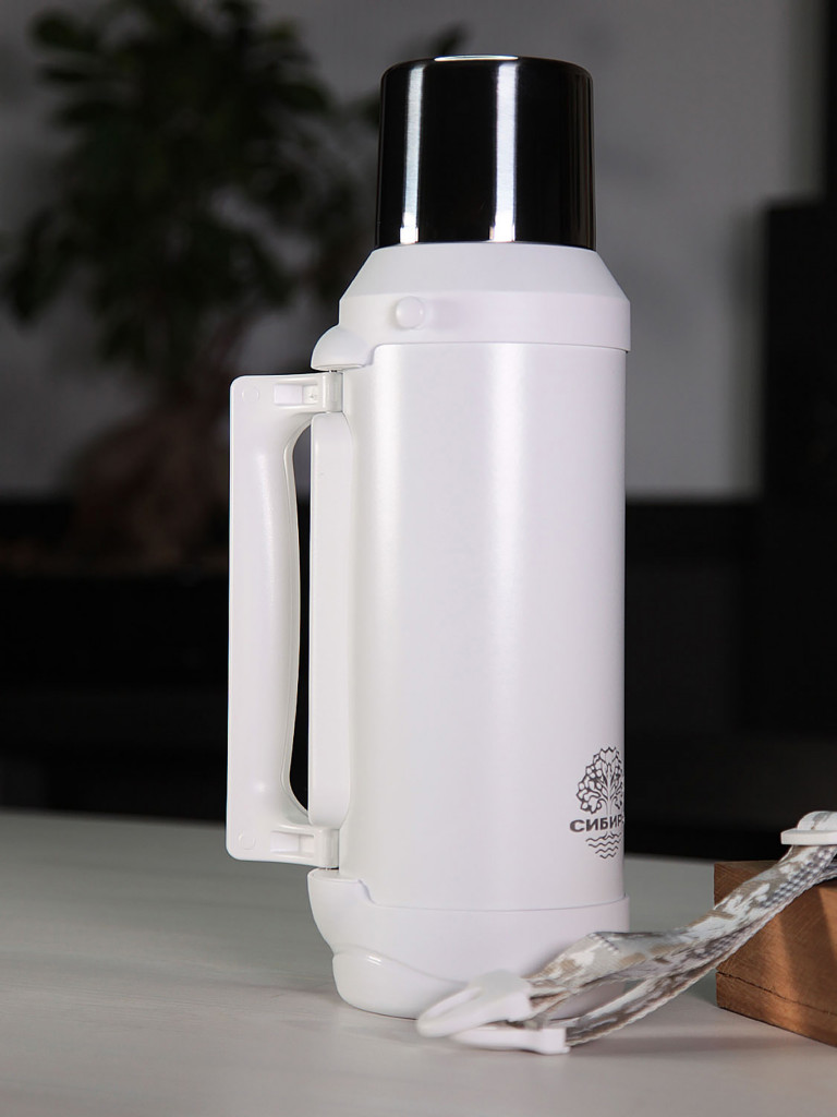Термос 1.8л СИБИРЬ "Белый клевер" с плечевым ремнем