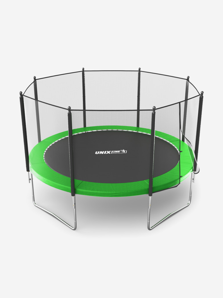 Батут каркасный UNIX Line Simple 12 ft Green с внешней защитной сеткой, общий диаметр 366 см, до 150 кг