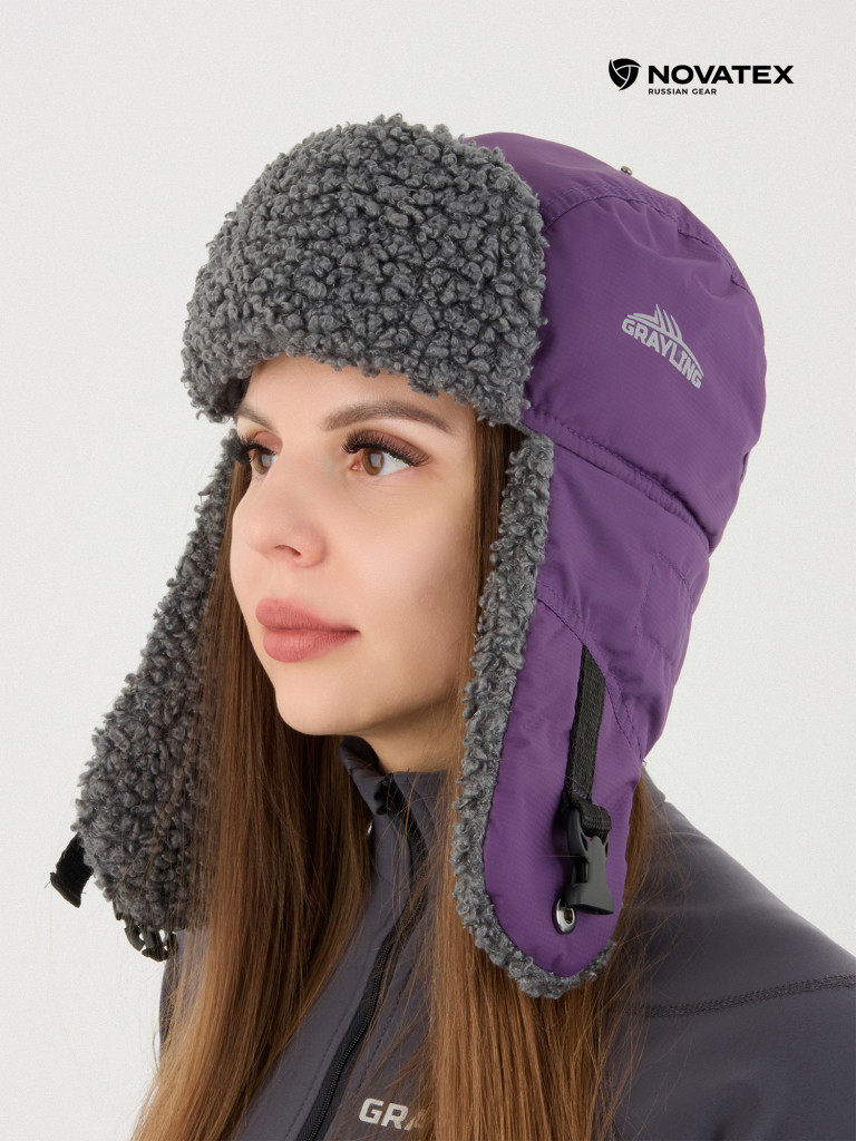 Шапка-ушанка для рыбалки и охоты Камчатка GRAYLING, фиолетовый